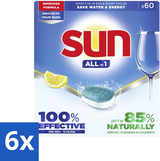 Sun All-in-1 Geschirrspültabletten Zitrone – 60 Stück – Frischer Zitronenduft