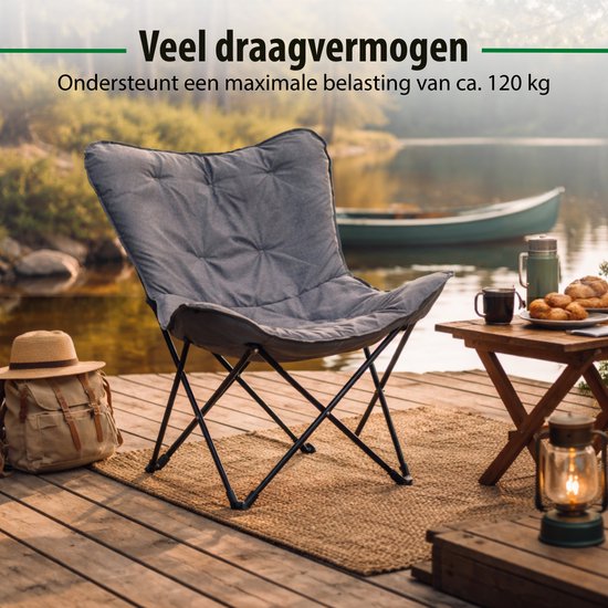 Camp Active Faltbarer Schmetterlingsstuhl – Butterfly Chair inklusive Tragetasche – Campingstuhl mit bequemer Sitzfläche – Leichter Klappstuhl – 70 x 60 x 90 cm – Grau