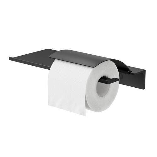 Geesa Leev Ablage mit Toilettenpapierhalter und Klappe - 28 cm - Schwarz - Aluminium