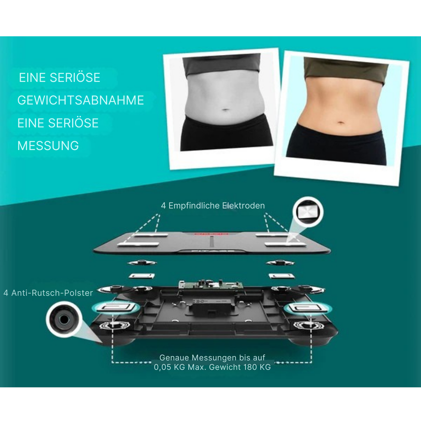 FITAGE Smart Waage - mit App - misst 17 Körperwerte - Schwarz