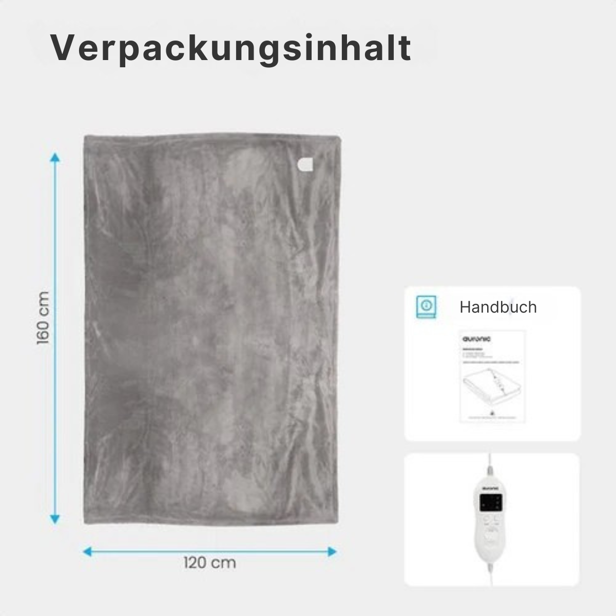 Auronic - Heizdecke - 9 Heizstufen - Überhitzungsschutz - 1 Person - 160x120cm - Grau