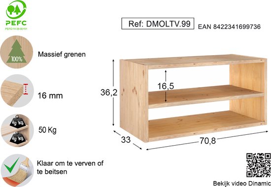 Astigarraga Offener Schrank - mit Regal - PEFC Kiefer - 71x36cm