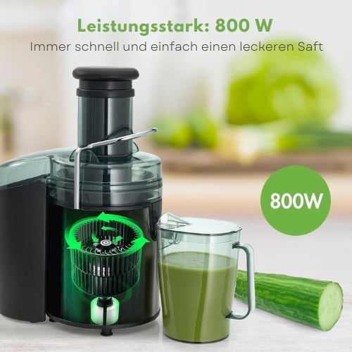 KitchenBrothers - Entsafter mit Fruchtfleischbehälter - 1100ml - 800W - Schwarz