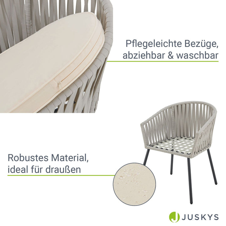 Juskys - Gartenstühle mit Seilgeflecht - 2er Set - Inklusive Kissen - 58 x 58 x 80 cm - Hellgrau
