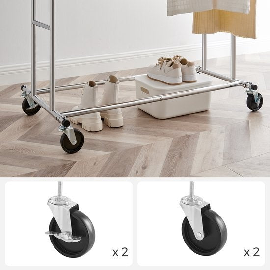 O'DADDY® Kleiderständer - Garderobenständer - Doppelstab - ausziehbar und verstellbar - stabiles Design - 110 kg Tragkraft - Metall - Silber