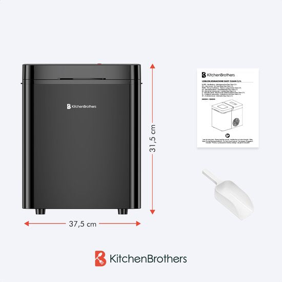 KitchenBrothers - 2.1L - Eiswürfelbereiter - 15kg/24 Stunden - Tragbar - Eiswürfelbereiter - Selbstreinigungsfunktion - Schwarz