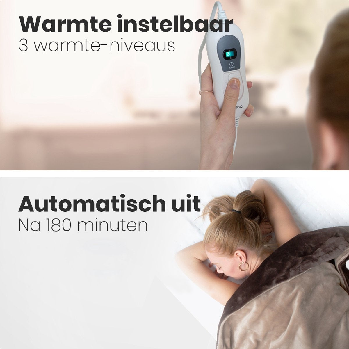 Auronic Elektrische Heizdecke - Überdecke - 2 Personen - 3 Stufen - Mit Timer - 200 x 180 cm - Braun