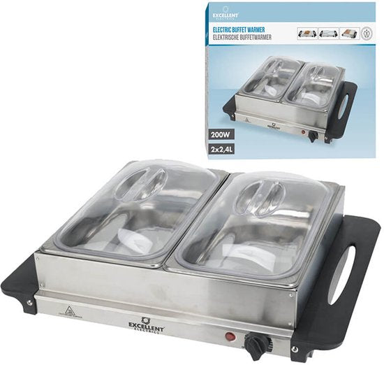 Buffetwärmer - Elektrisch - Mit 2 Edelstahltabletts