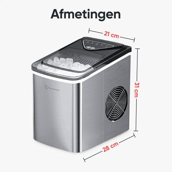 Kitchenwell Eiswürfelbereiter - 2L - 12kg/24 Stunden - Selbstreinigungsfunktion - Silber