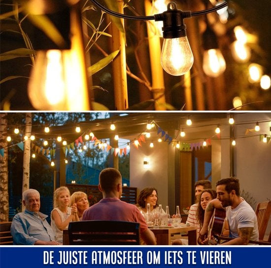 SHINE - Lichtsnoer buiten - Lichtslinger op Zonne-energie - Solar Led Prikkabel - Feestverlichting - Lampjes slinger - Tuinverlichting - Vintage Basic Sfeerverlichting - 15 Led E27 Lampen met Afstandsbediening - 15 Meter