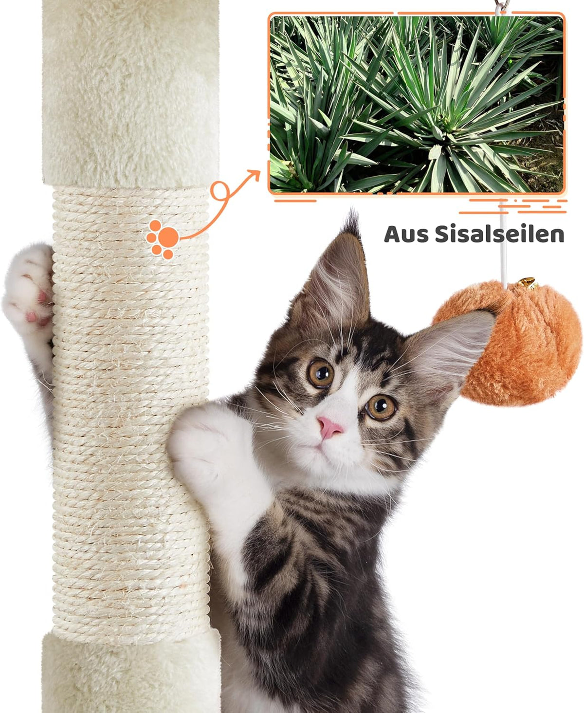 Yaheetech Kratzbaum mit Pfoten-Design und Katzenhäuschen – 59,5 x 55,5 x 164 cm – Beige/Grün