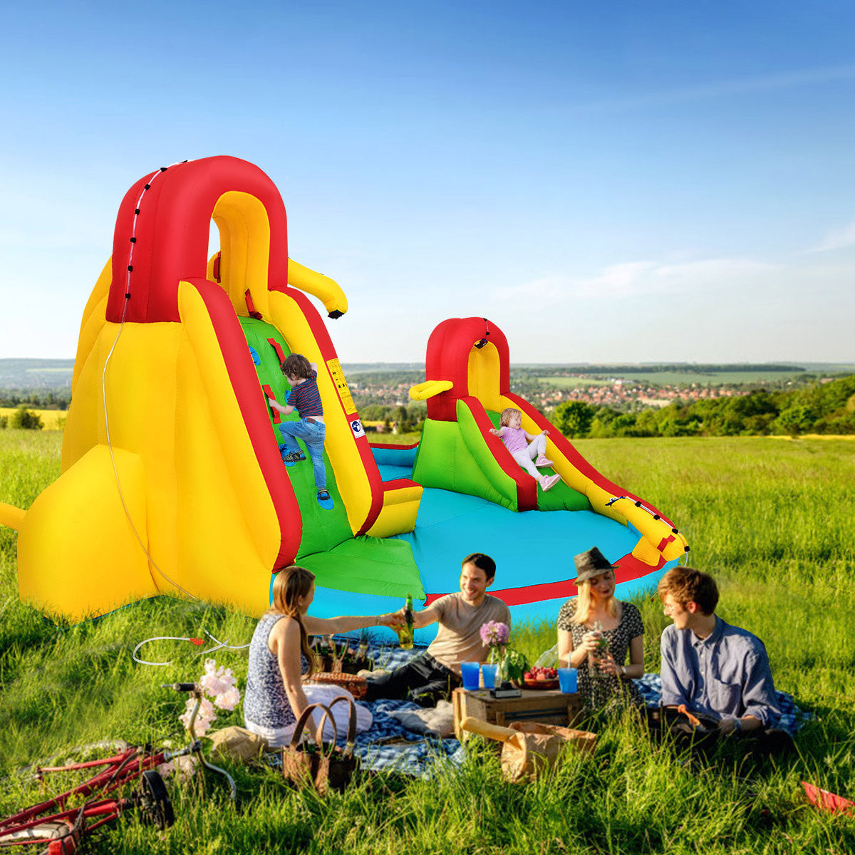 Coast - Bouncy Castle - aufblasbare Springburg mit 2 Wasserrutschen für Kinder - Wasserspielplatz - mit Kletterwand