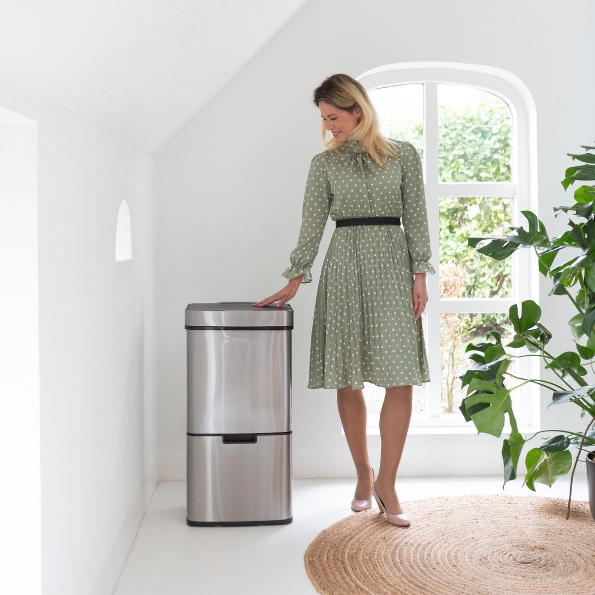 Homra - Mülleimer - 3 Tonnen - 72 Liter (2x12 + 1x48) - mit Infrarotsensor - Edelstahl - Silber