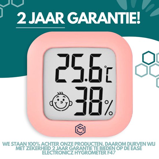 Ease Electronicz Hygrometer - Wetterstation - Luftfeuchtigkeitsmesser - Thermometer für Innenräume - inkl. Batterie und Klebestreifen
