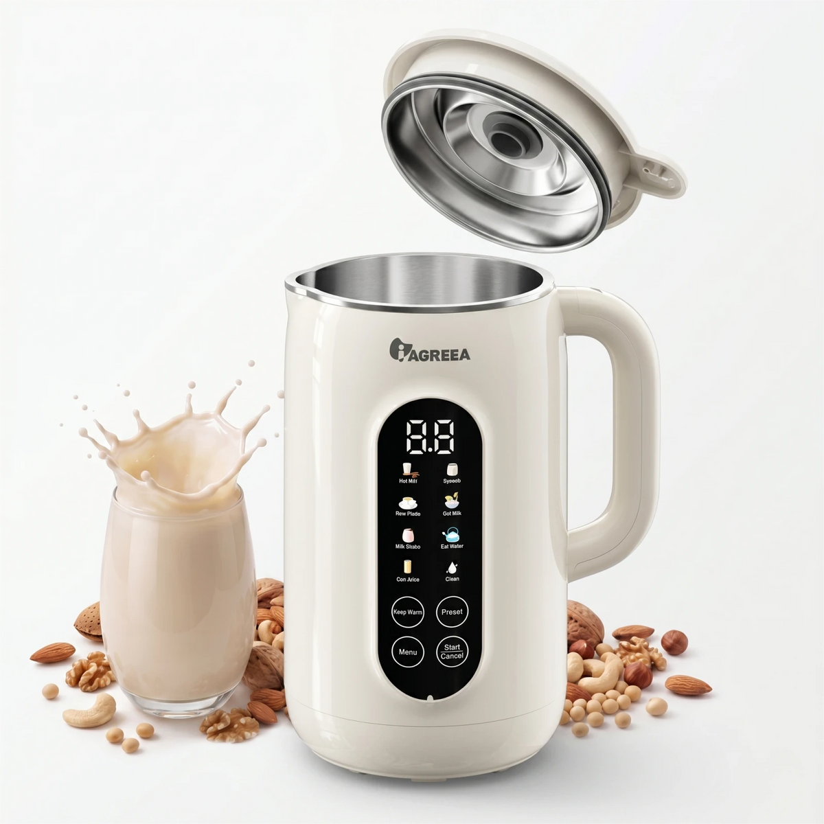 IAGREEA 10-in-1-Nussmilchbereiter mit Edelstahldeckel – aus BPA-freiem Material, ideal für selbstgemachte Mandelmilch