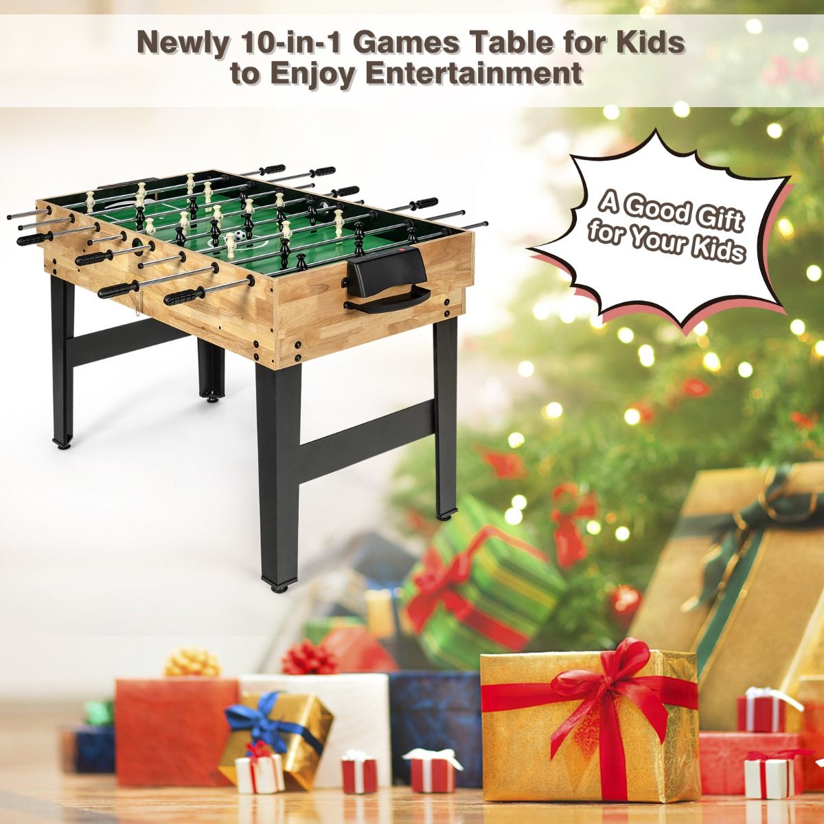 Coast Multifunktionaler Spieltisch – 10-in-1-Spiele – Stapelbares Design – Holz – 105,5 x 61 x 80 cm