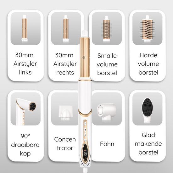 Sansbeauté® 7-in-1 Airstyler - Multistyler - Föhnbürste für kurzes Haar - Hairstyler - Föhnbürste - Wärmebürste - Lockenbürste - Lockenstab - Stylingbürste - Coldshot - Drehbares Kabel