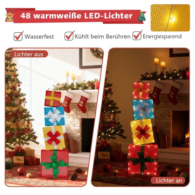 Coast Weihnachtsgeschenkboxen Set - Beleuchtet - 48LED - Gestapelt - Garten - Weihnachten - Mehrfarbig