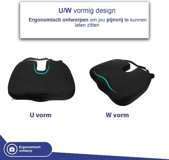 Sleeptight Sitzkissen - Orthopädisches Sitzkissen mit Band - Prallkissen für schmerzhafte Steißlage - Ergonomisches Keilkissen - Sitzerhöhung Auto - Sitzerhöhung - 45cm