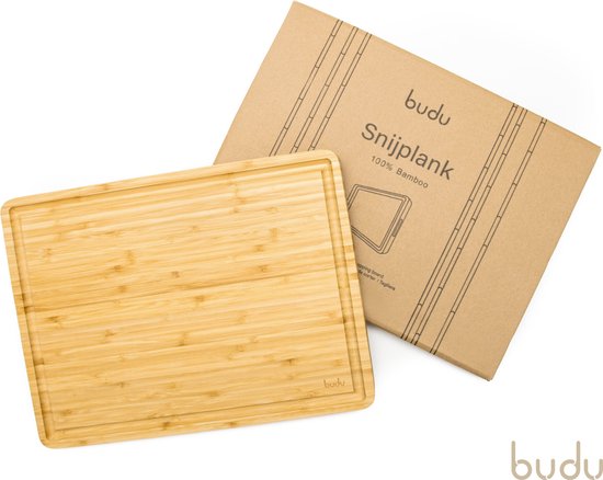 Budu Schneidebrett Thick Deluxe - Bambus - 4CM dick - Schneidebrett Holz - Schneidebretter aus Holz - Schneidebrett Geschenk - 29,5 x 40 x 4 cm
