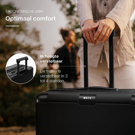 ONYX Hybrid Pro Check-in Koffer Large 100 Liter - Recyceltes Polycarbonat und reißverschlussloses Design - Reisekoffer mit TSA-Schloss und Spinner-Rollen - Leichter Trolley mit Laptop-Fach - Onyx Black