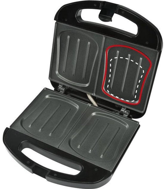 Bourgini Sandwichmaker XXL Schwarz – 800 W – Sandwichtoaster – Kontaktgrill