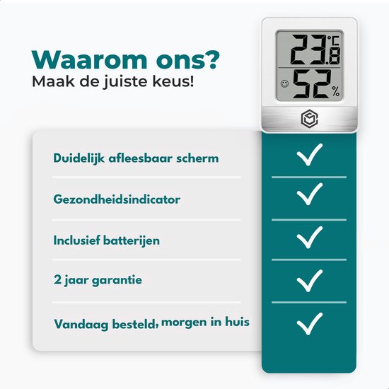 Ease Electronicz Hygrometer - Luftfeuchtigkeitsmesser - Digitale Wetterstation - Luftfeuchtigkeitsmesser - Thermometer für Innenräume - inklusive Batterie