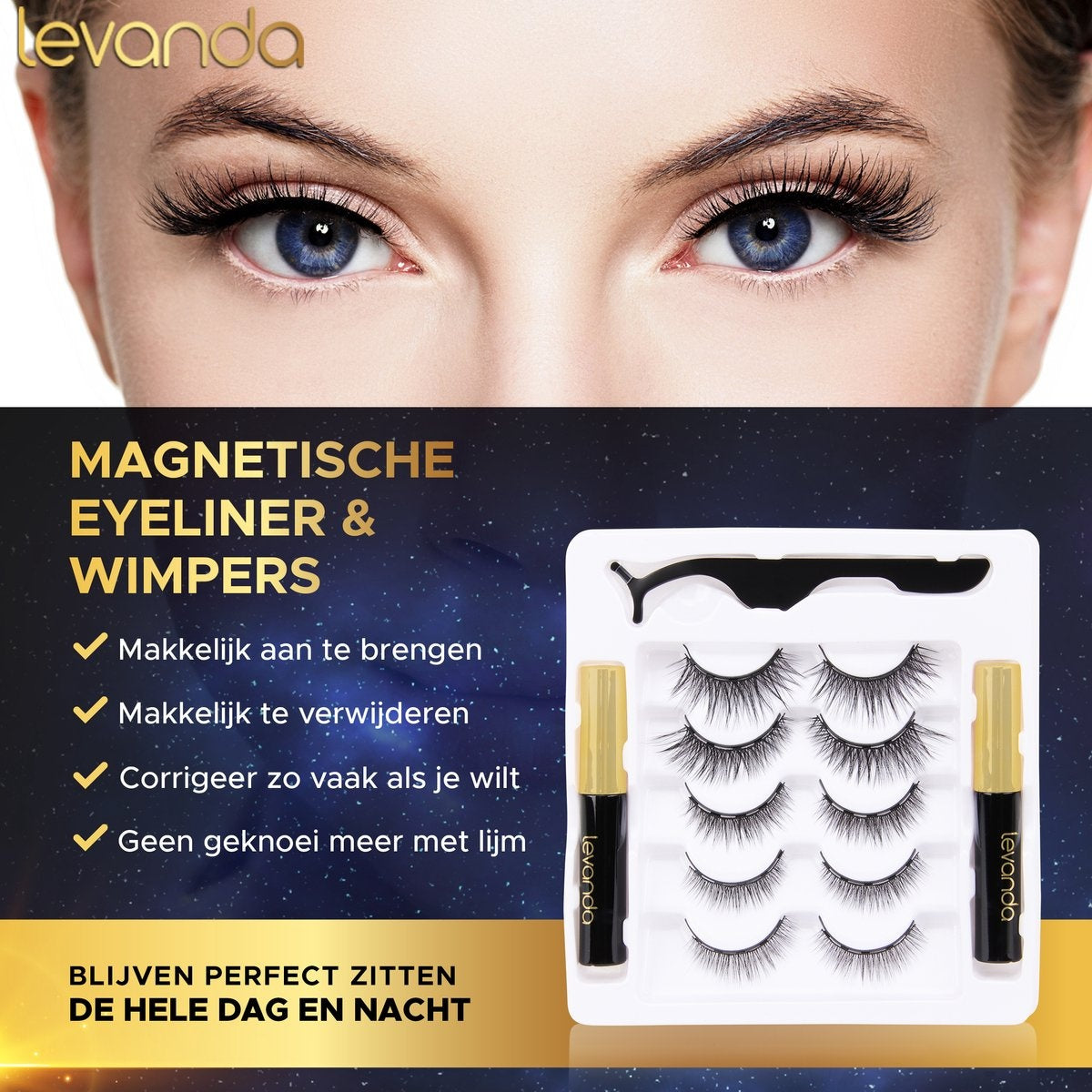 Levanda Falsche Wimpern mit magnetischem Eyeliner schwarz - Wimpernverlängerung magnetische Wimpern - falsche Wimpern magnetischer Stift und Applikator