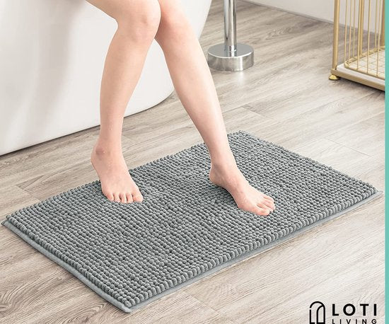 Loti Living Anti-Rutsch Badematte - Duschmatte - Badezimmermatte - Bodenmatte - Chenille Badematte - Grau - 50x80 cm
