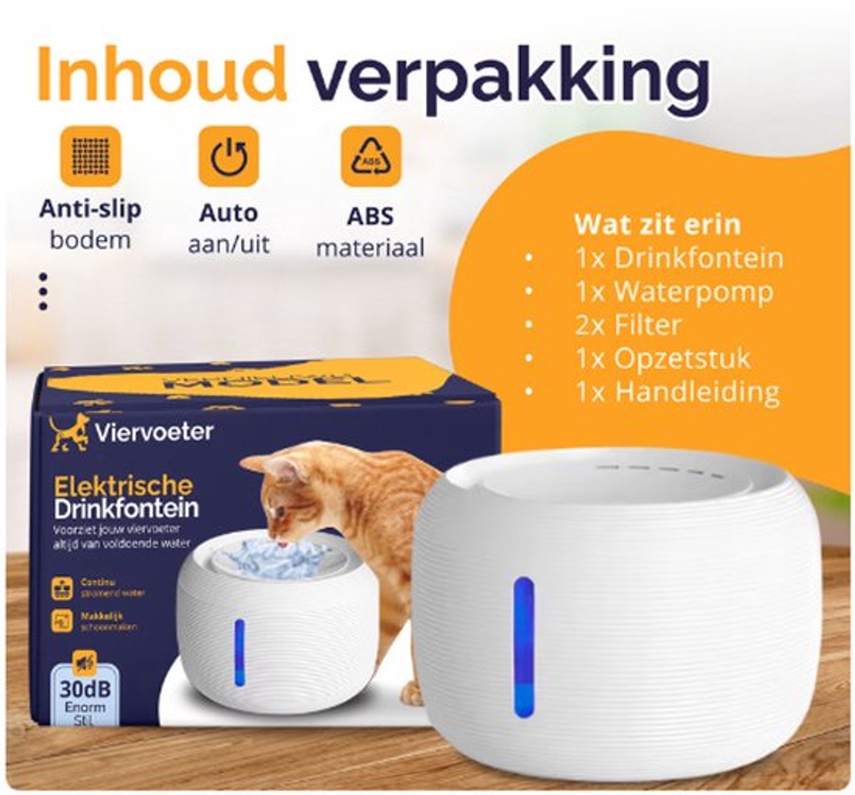 Viervoeter Trinkbrunnen für Katzen und Hunde – 2,5 Liter – 21 × 21 × 15 cm – Weiß