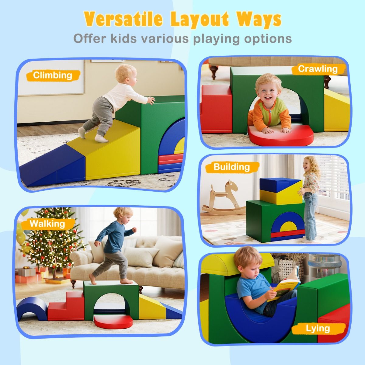 coast 7-teiliges weiches Kletterblock-Set für Kleinkinder - farbenfrohes PU-Leder-Spielgerät mit Schaumstoff, 40×40×25 cm und 60×40×38 cm