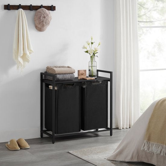 O'DADDY® Wäschekorb 2 Fächer - ausziehbarer Wäschesortierer mit Ablage - 73 x 33 x 72 cm - Metall - dunkelgrau