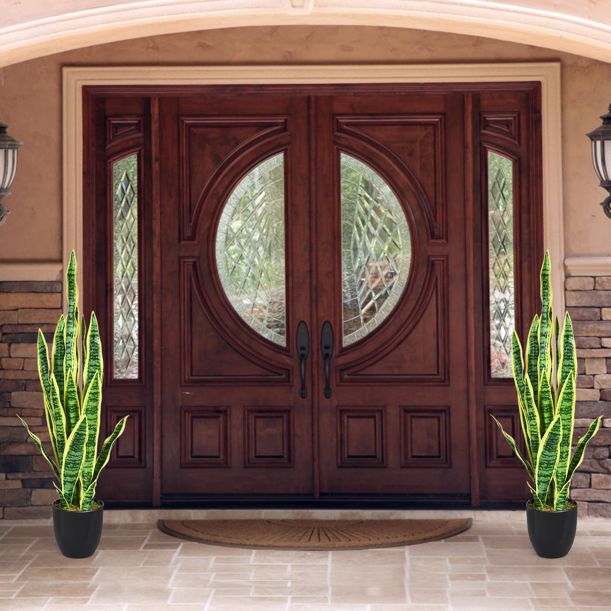 Kunstmatige slangplant met stabiele pot faux-agave kunstplant voor thuis en kantoor 90 cm geel