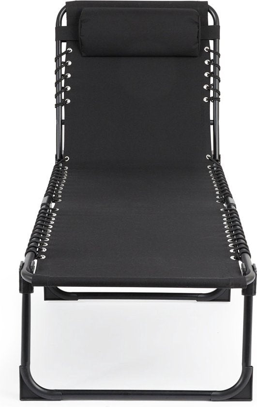 909 OUTDOOR Klappbare Liege - Liege mit Kissen & verstellbarer Rückenlehne - Schwarzer Gartenstuhl für Garten und Terrasse - Relaxsessel bis 110 kg max - 189 x 59 x 30 cm