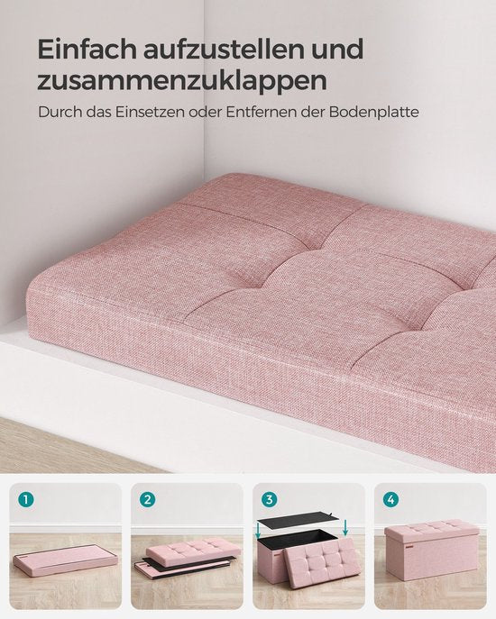 Aufbewahrungshocker - Ottomane Bank - Spielzeugkiste Organizer - MDF & Leinen - Pastellrosa