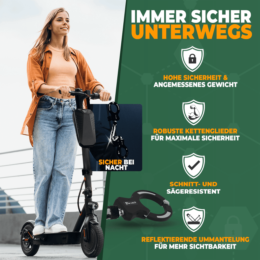MIVELO Handschellenschloss für E-Roller & Fahrräder - Sicherheitsstufe 10 - Schwarz - 30 x 5 x 2 -.