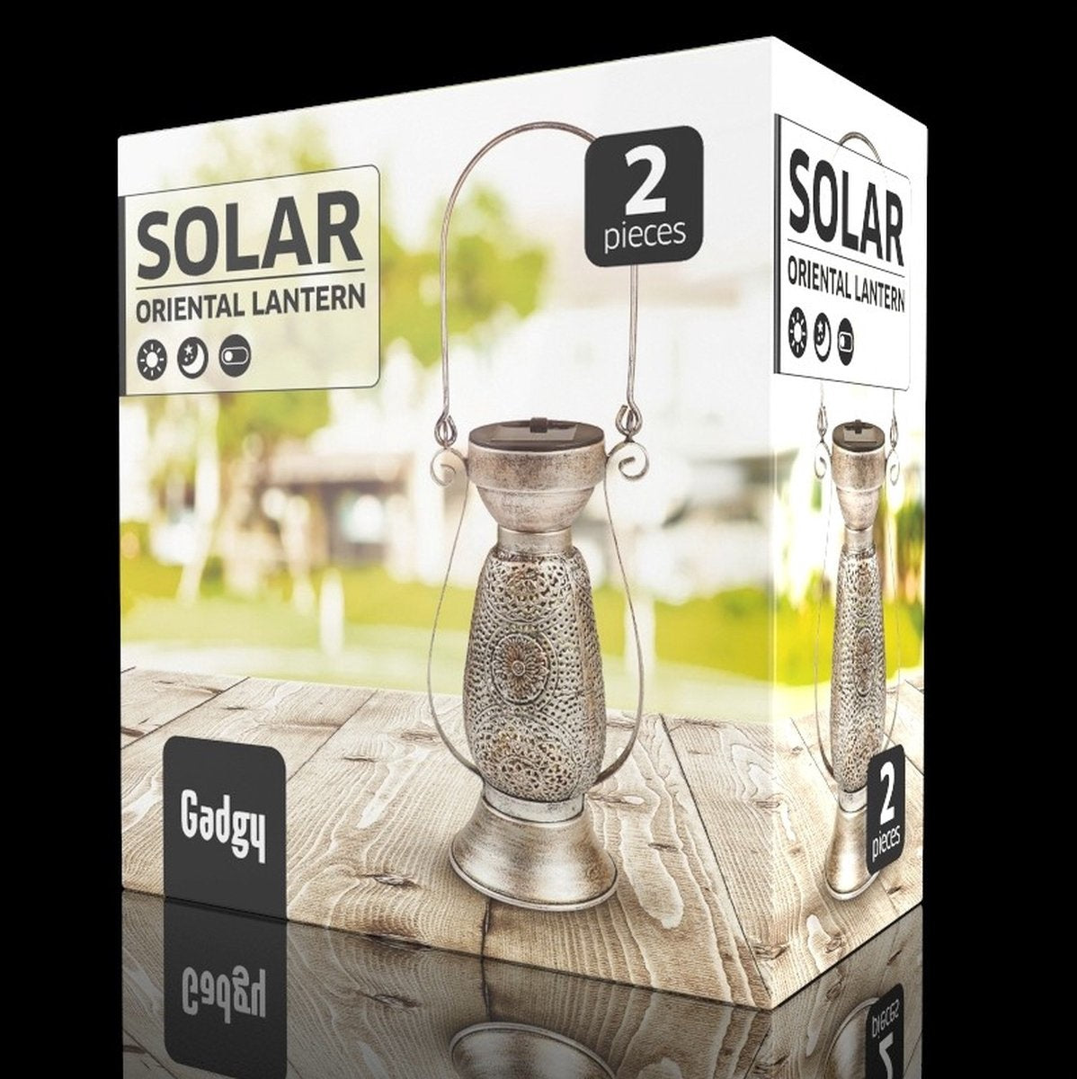 Gadgy Solar-Tischlampe Petroleum - 2er-Set aus Metall - Solar-Gartenleuchte - Led-Außenleuchte mit Tag/Nacht-Sensor - Tischleuchte - Hängelampe - Gartenlaterne - 21 x Ø11,5 cm