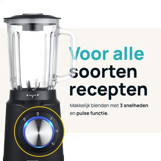 MOA Krachtige Blender - Met glazen kan - 1,5 liter - Zwart - 1000 Watt - TB61B