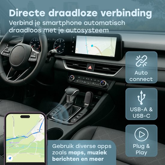 Audyn CarPlay Dongle - USB & USB-C - Geeignet für Android Auto & Carplay - CarPlay Wireless - Auto-Dongle - Drahtlos