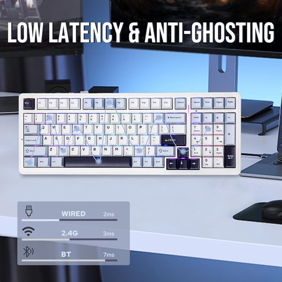 EPOMAKER x AULA F99 – Weiß/Blau – Mechanische kabellose Tastatur – RGB – 100 % – QWERTY – Gaming-Tastatur – Leobog Reaper Switch
