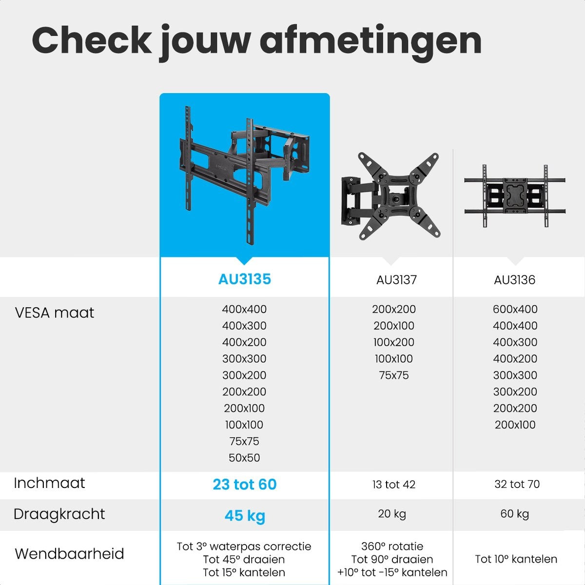 Auronic TV-Halterung - drehbar und neigbar - 23 bis 60 Zoll - bis zu 45 KG - Schwarz