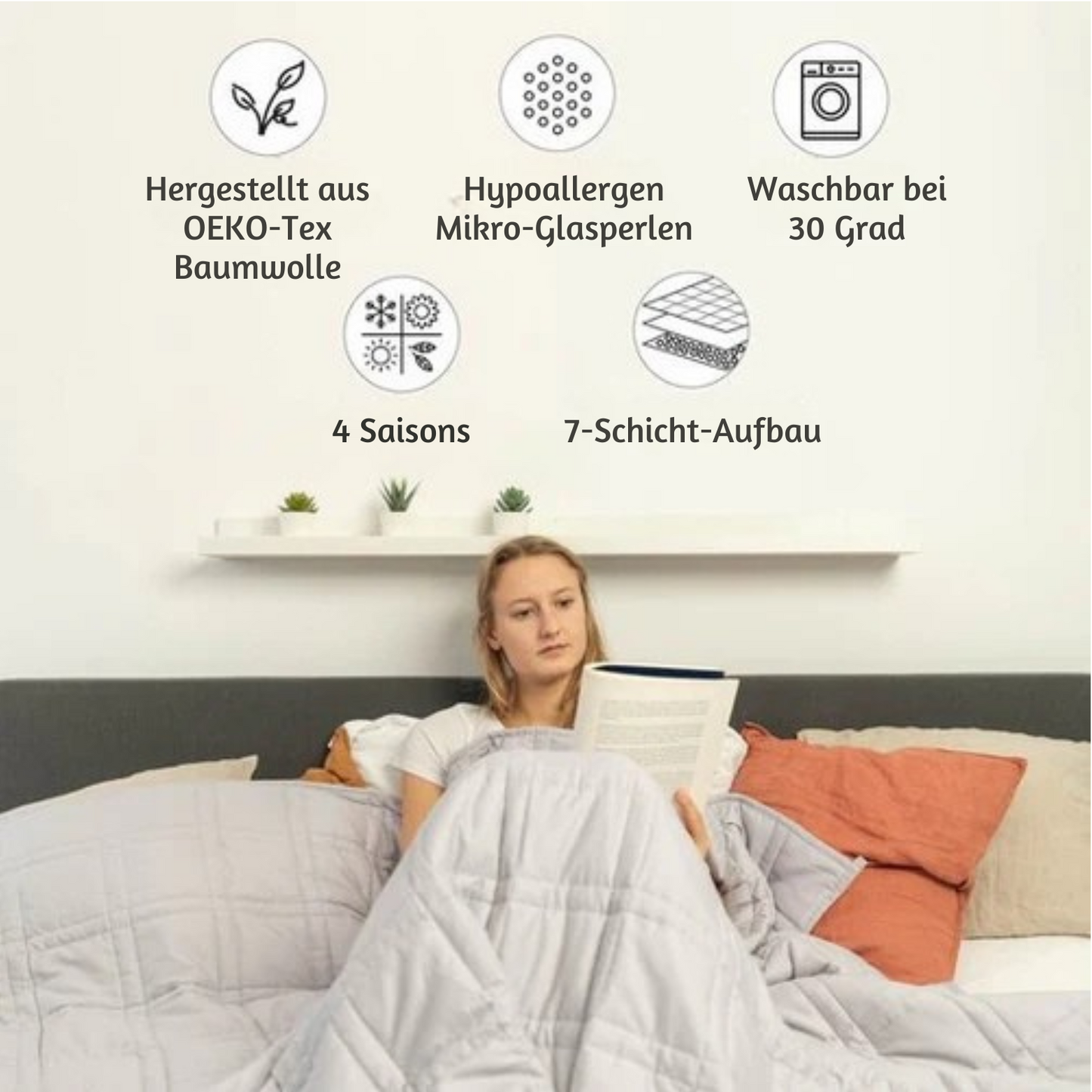 Ella - Gewichtsdecke/ Therapiedecke - 7kg - 135 x 200cm - OEKO-TEX Baumwolle - Hellgrau