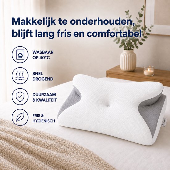 Ergonomisches Kopfkissen – 95 % Baumwolle - Kopfkissen bei Nackenbeschwerden – Schmetterlingskissen – Für Rücken-, Bauch- und Seitenschläfer – Memory-Schaum – Kissen aus Memory-Schaum – Schlafkissen – Kissen – Ergonomisches Kissen – Orthopädische Kissen –