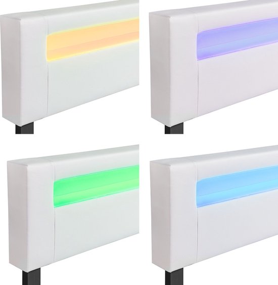 Polsterbett Paris - 160 x 200 cm - Weiß - LED-Beleuchtung