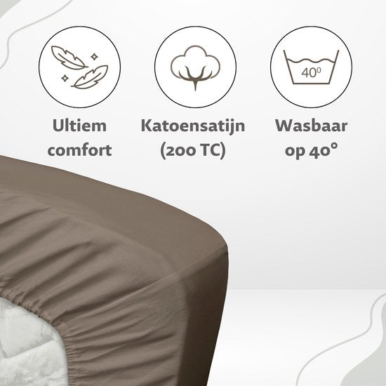 Ten Cate Spannbettlaken - Spannbettlaken 90x220 - Baumwollsatin - Spannbettlaken - Geeignet für Boxspring und Matratze - Eckhöhe 35cm - Elastisch Rund - Bügelfrei - Taupe