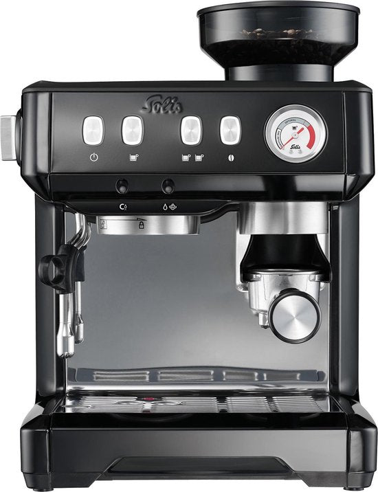 Solis Grind & Infuse Compact 1018 Kolbenmaschine - Espressomaschine - Geeignet für Pads - Edelstahl Schwarz