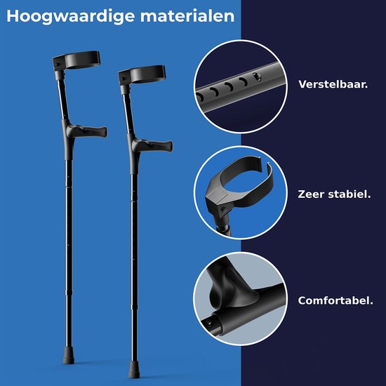 Sanicraft® Krücken - Ellenbogen Krücken - Rehabilitation - Walking Krücken - einstellbar - Ergonomische Gel Griffe - 2 Stück - faltbar - Schwarz