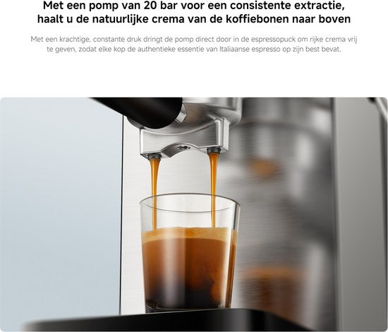 Xiaomi Halbautomatische Espressomaschine | Espressomaschine | 20 bar Pumpendruck | 1350 W | 0,9 l Wassertank | Milchaufschäumer aus Edelstahl | 1 und 2 Tassen | Kompakt