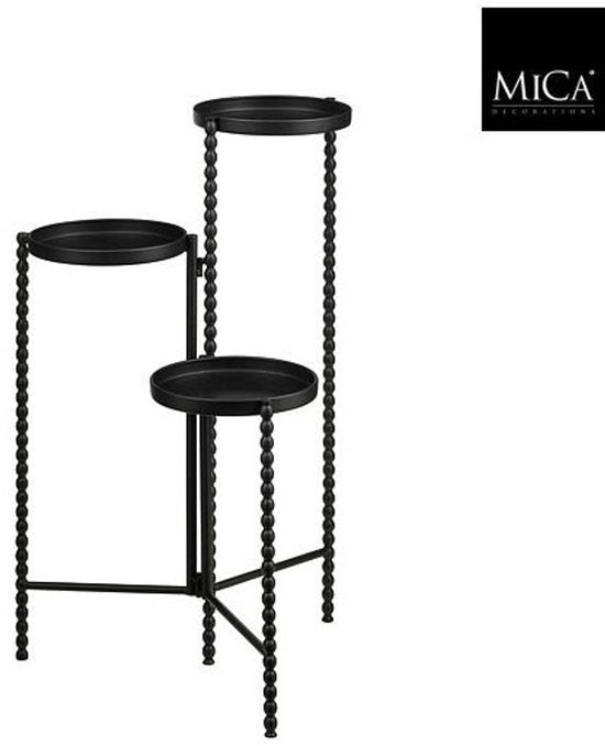 Mica Decorations Salvo Pflanzenregal – Pflanzenständer für Zimmerpflanzen – Pflanzentisch für den Innenbereich – Pflanzenuntersetzer mit drei Ablagen – 40 x 40 x 70 cm – Eisen – Schwarz