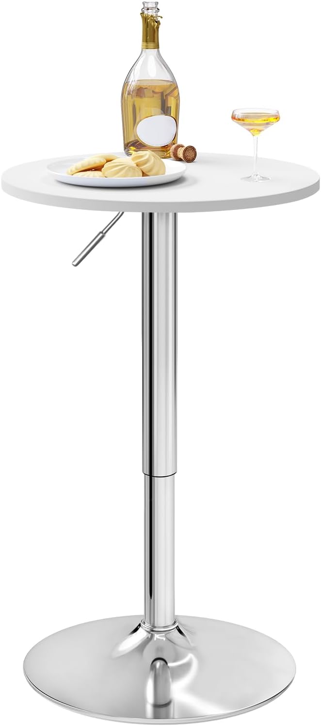 WOLTU Verstellbarer Bartisch – Ø 52 cm – Höhe 70–91 cm – drehbar – Chromfuß Ø 45 cm